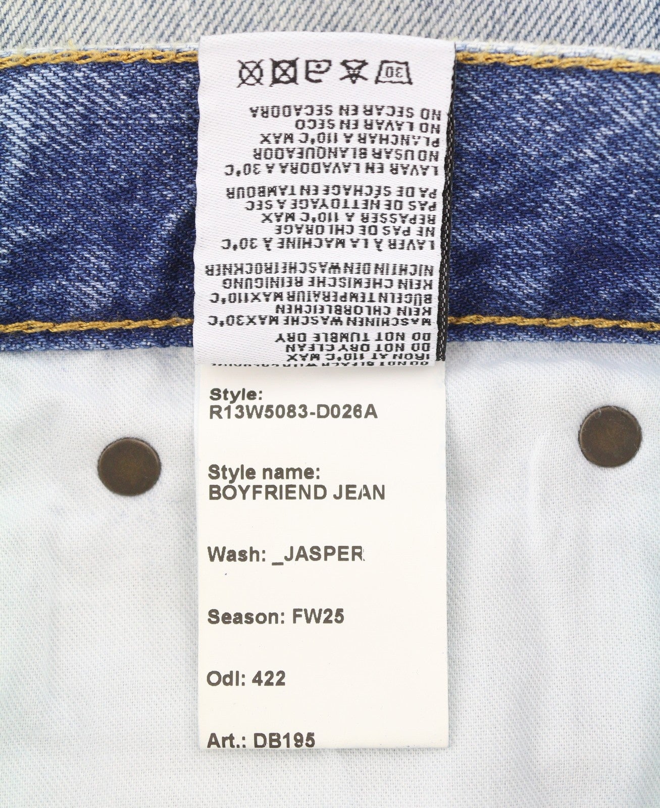 R13 Boyfriend Women Jeans 28 Jasper Cropped Whiskers Faded Blue FW25 RRP699