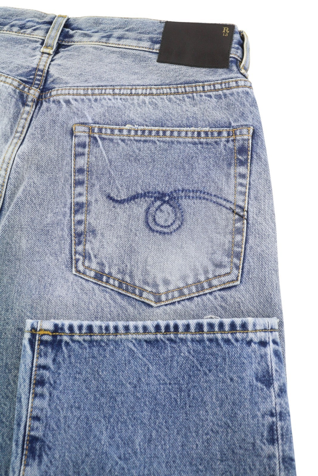 R13 Boyfriend Women Jeans 28 Jasper Cropped Whiskers Faded Blue FW25 RRP699