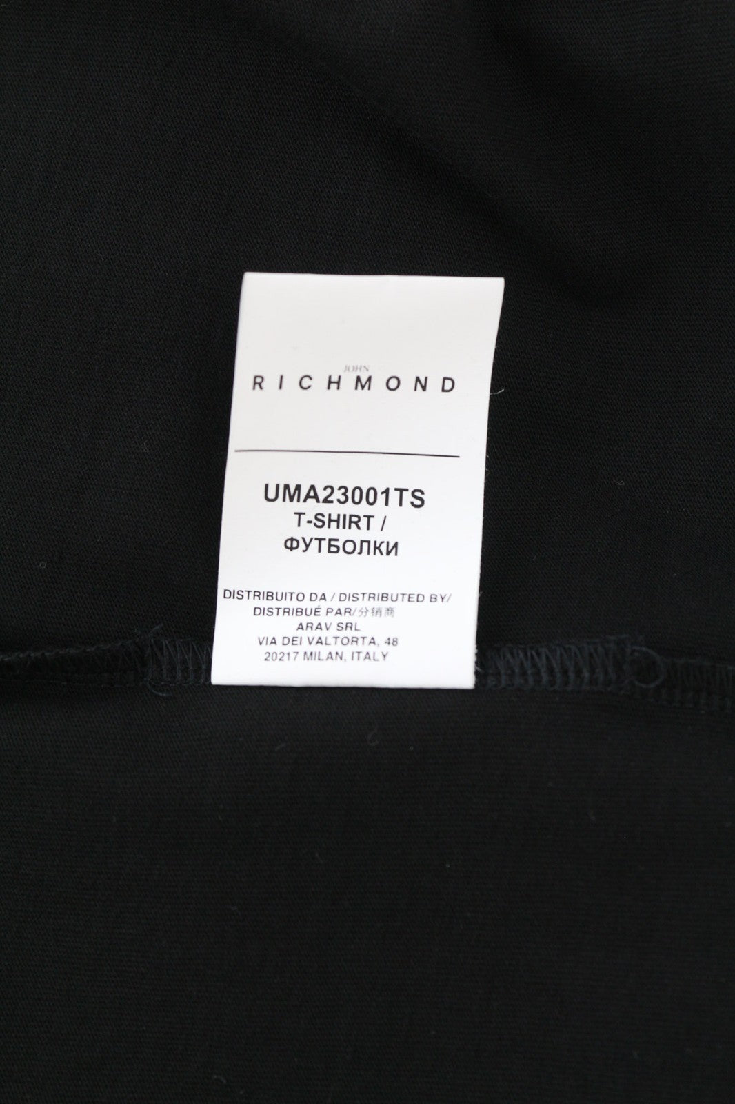JOHN RICHMOND vyriški marškinėliai M tamsiai juodi apvalūs medvilniniai trumpomis rankovėmis su spaudiniu logotipu 