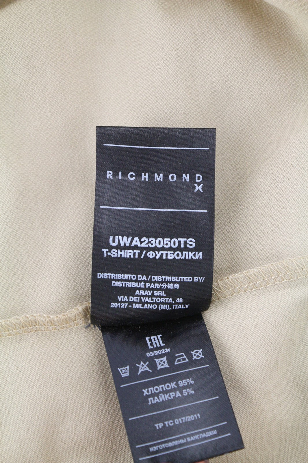 RICHMOND Women's T-Shirt S Beige Crew Short Sleeve Logo Stretch All Seasons