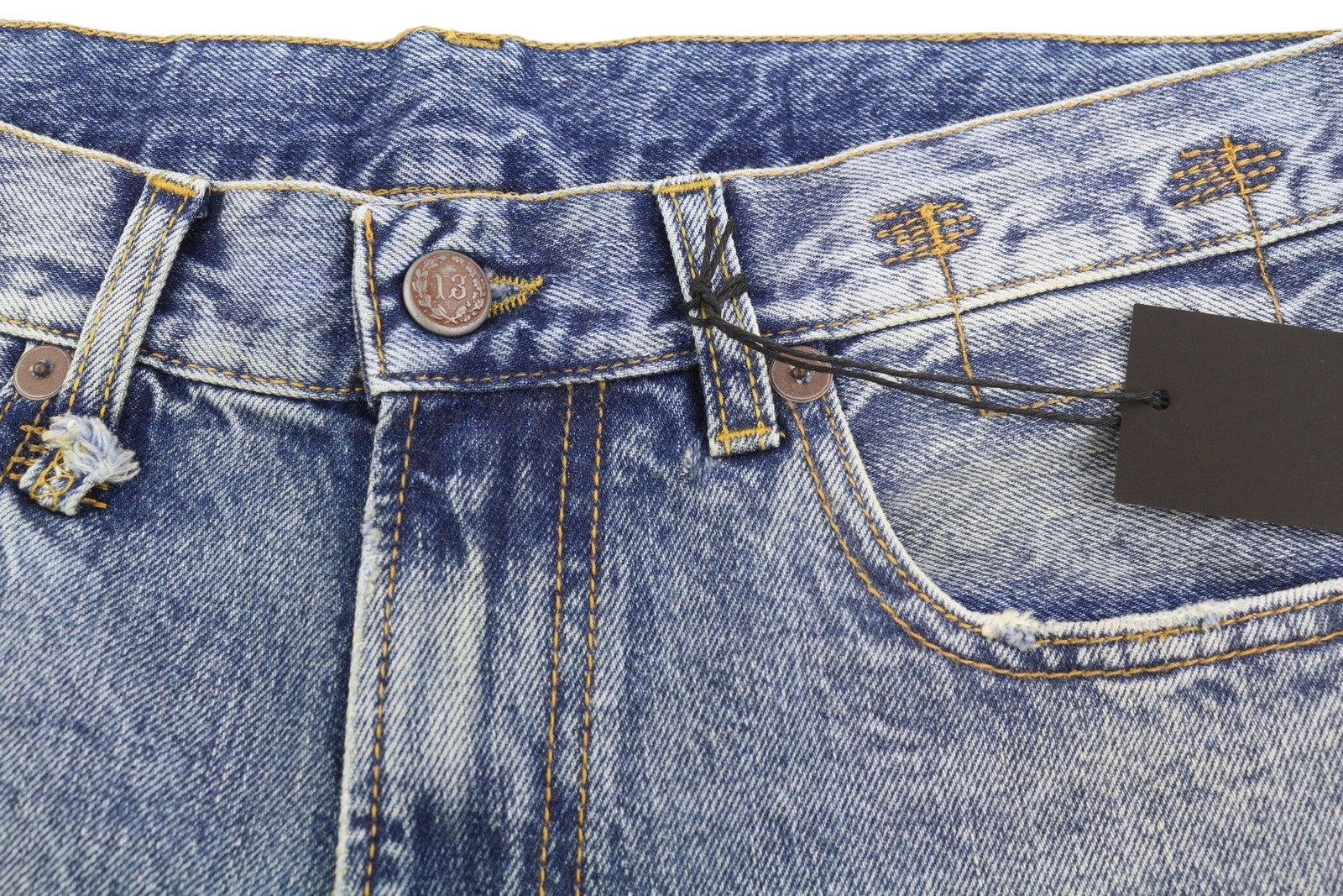 R13 Boyfriend Women Jeans 27 Jasper Cropped Whiskers Faded Blue PF25 RRP699