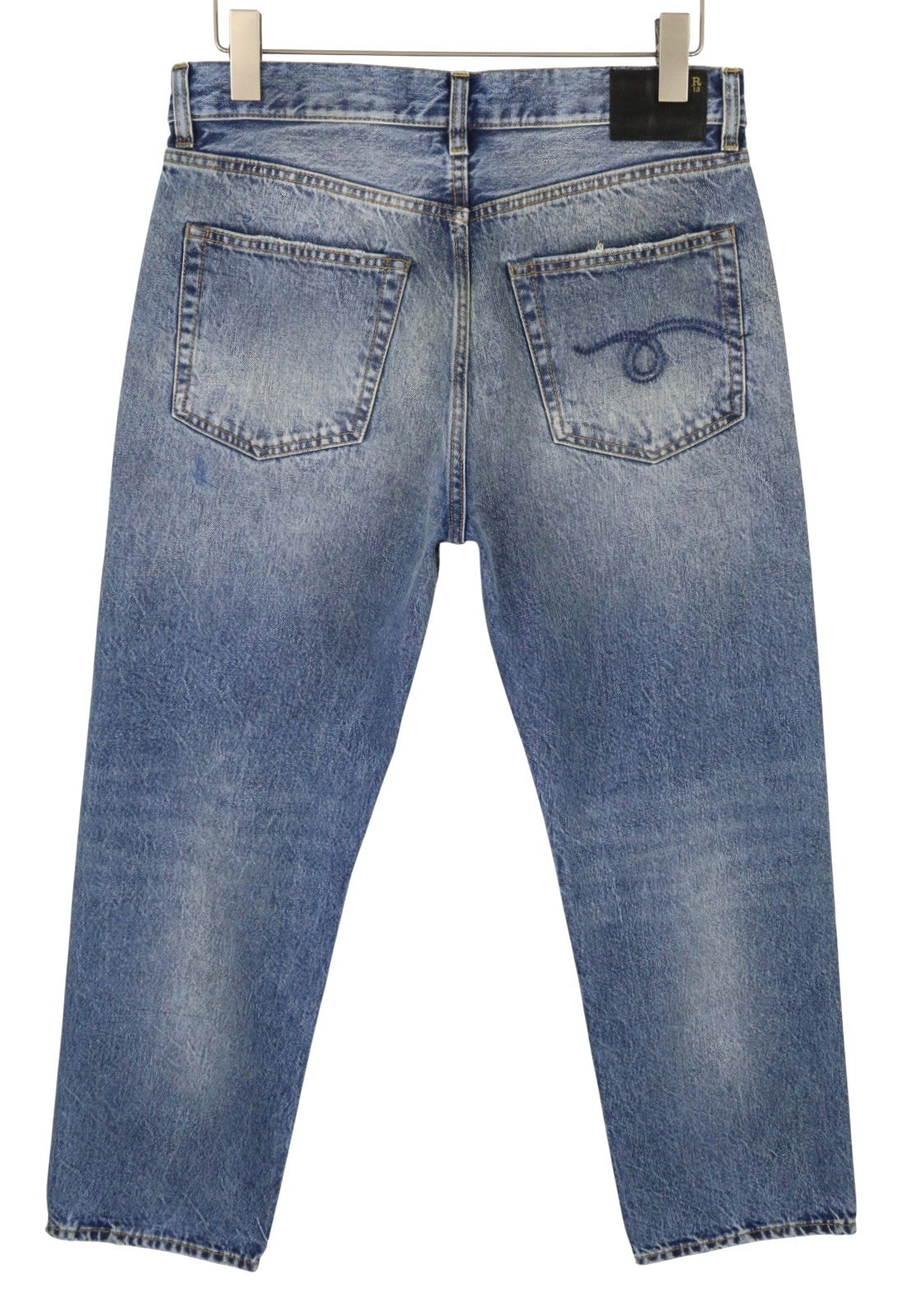 R13 Boyfriend Women Jeans 27 Jasper Cropped Whiskers Faded Blue PF25 RRP699