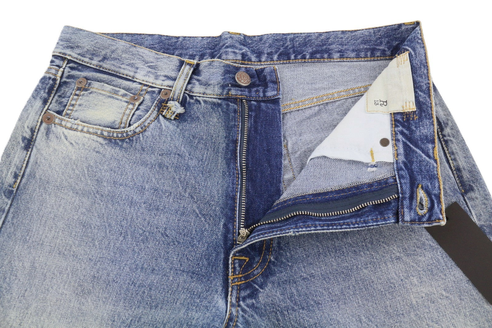 R13 Boyfriend Women Jeans 27 Jasper Cropped Whiskers Faded Blue PF25 RRP699