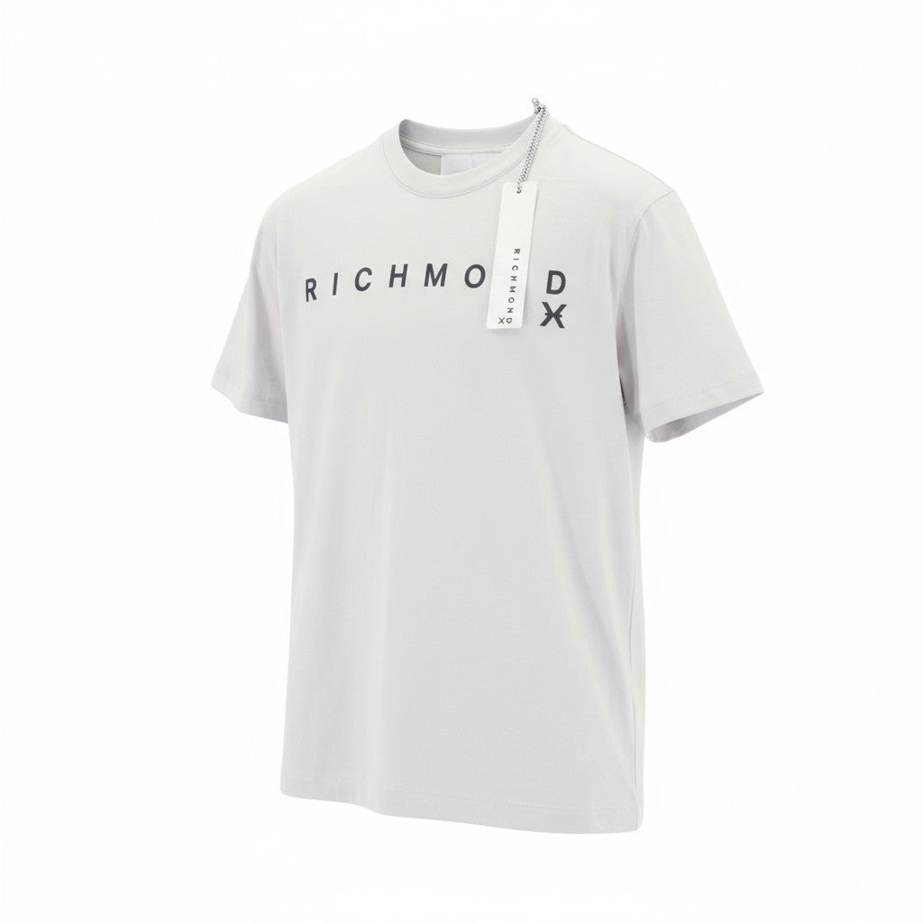 RICHMOND vyriški marškinėliai pilki, trumpomis rankovėmis, su logotipu, tamprūs, laisvalaikio, visiems metų laikams 