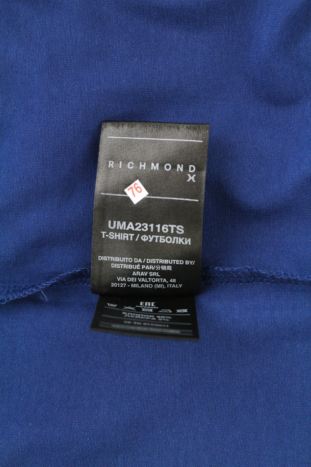 RICHMOND vyriški marškinėliai M mėlyni, apvalūs, trumpomis rankovėmis, medvilniniai marškinėliai su logotipu, tamprūs, visiems metų laikams 