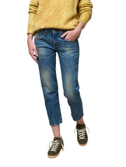R13 Boy Straight Women Jeans 27 Kelly Stretch Cropped Faded Blue Denim RRP699