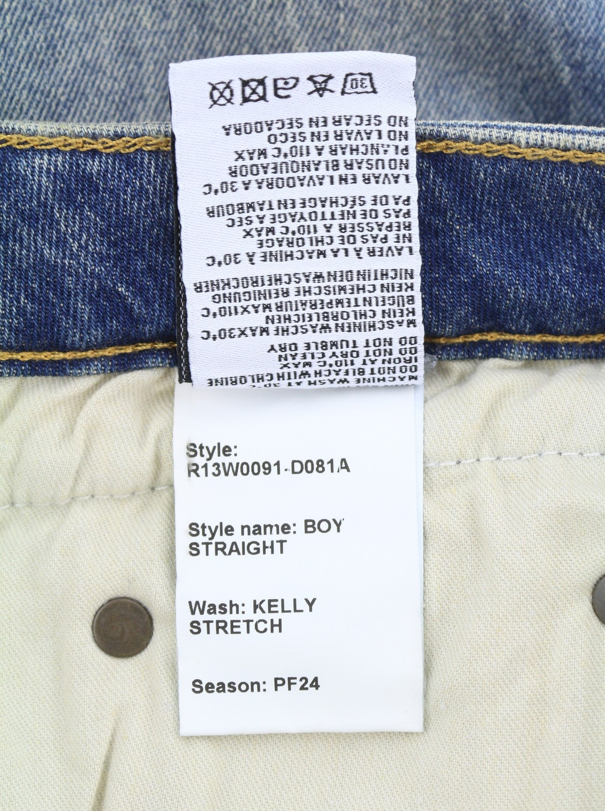 R13 Boy Straight Women Jeans 27 Kelly Stretch Cropped Faded Blue Denim RRP699