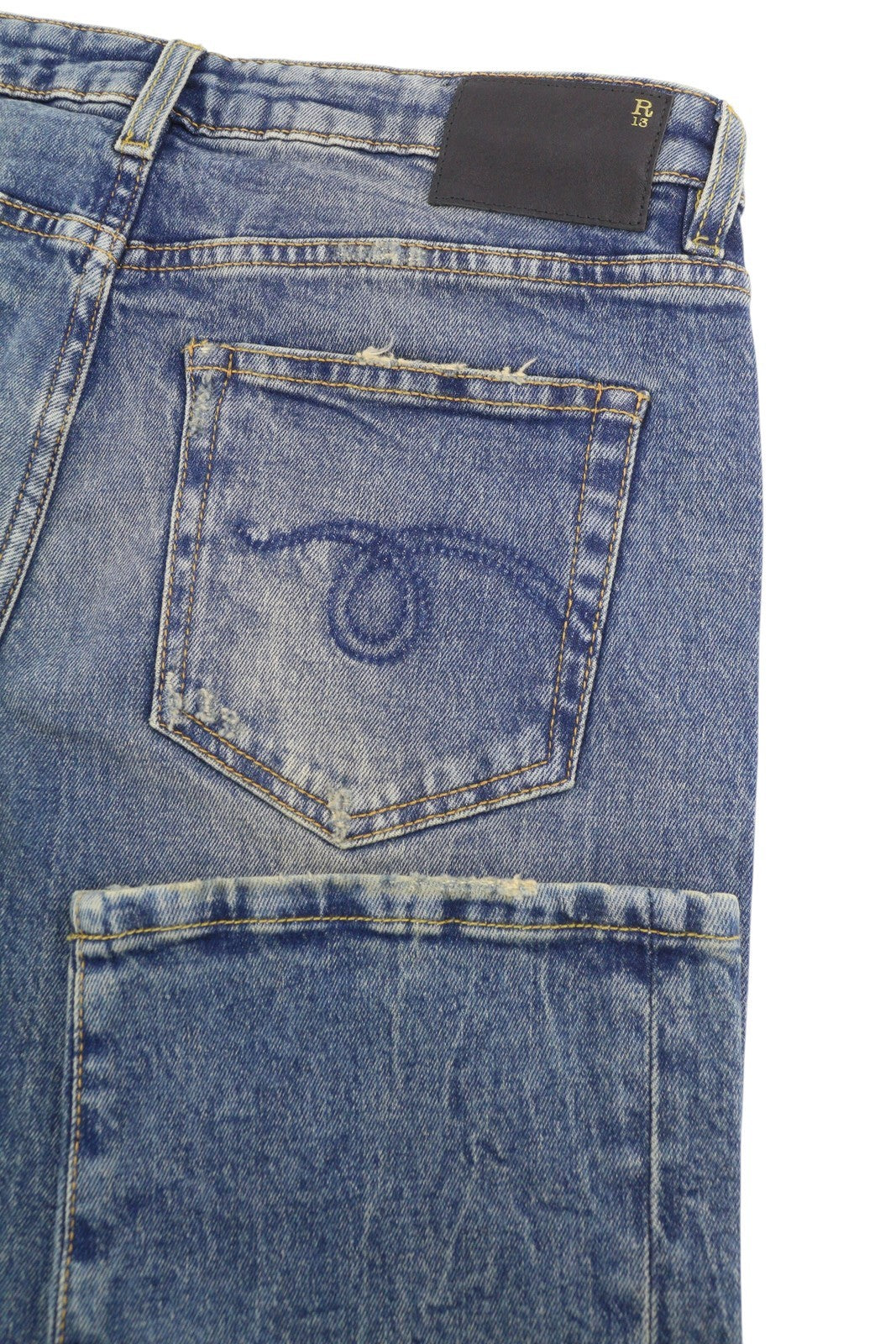 R13 Boy Straight Women Jeans 27 Kelly Stretch Cropped Faded Blue Denim RRP699