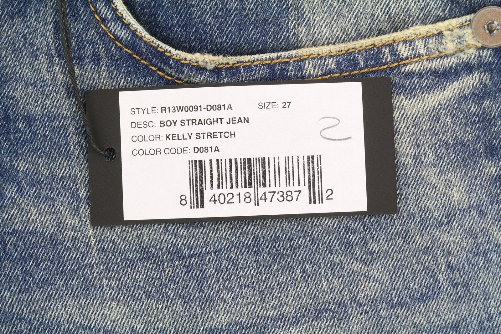 R13 Boy Straight Women Jeans 27 Kelly Stretch Cropped Faded Blue Denim RRP699