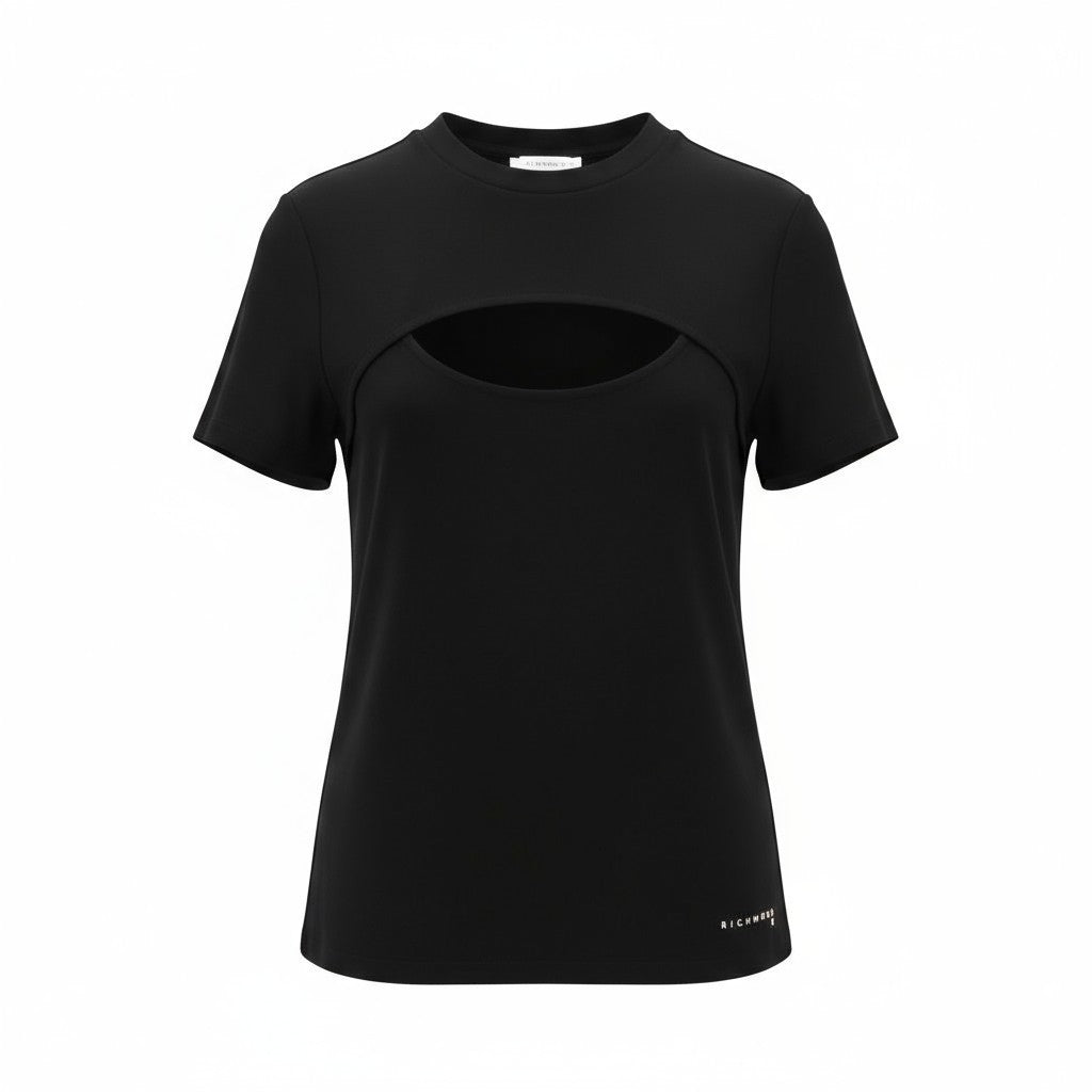 RICHMOND moteriški marškinėliai S juodi su apvalia iškirpte ir trumpomis rankovėmis, logotipu visiems metų laikams 