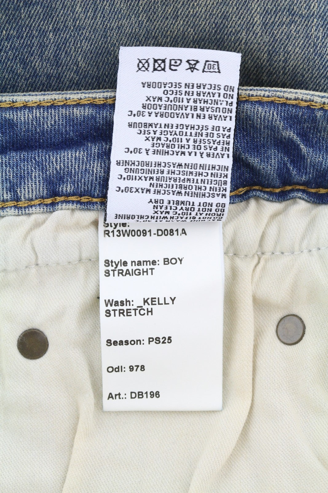 R13 Boy Straight Women Jeans 31 Kelly Stretch Cropped Faded Blue PS25 RRP699