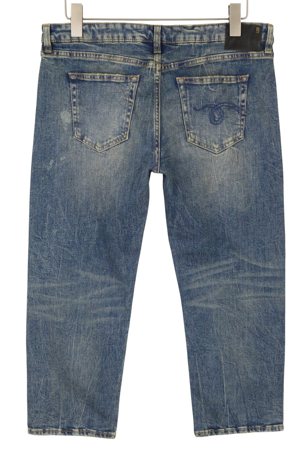 R13 Boy Straight Women Jeans 31 Kelly Stretch Cropped Faded Blue PS25 RRP699