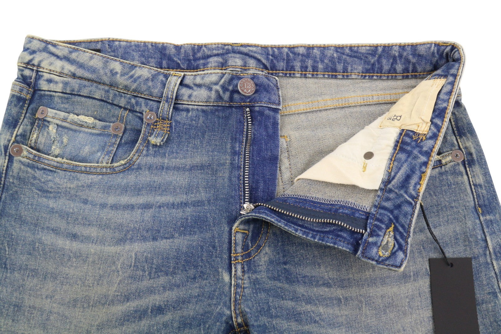 R13 Boy Straight Women Jeans 31 Kelly Stretch Cropped Faded Blue PS25 RRP699