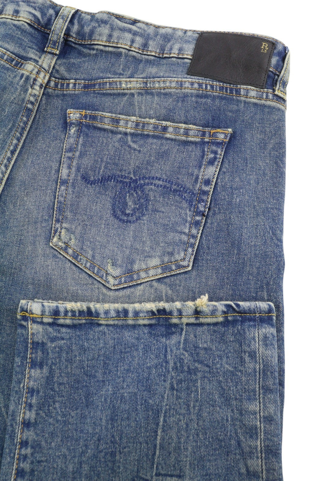 R13 Boy Straight Women Jeans 31 Kelly Stretch Cropped Faded Blue PS25 RRP699