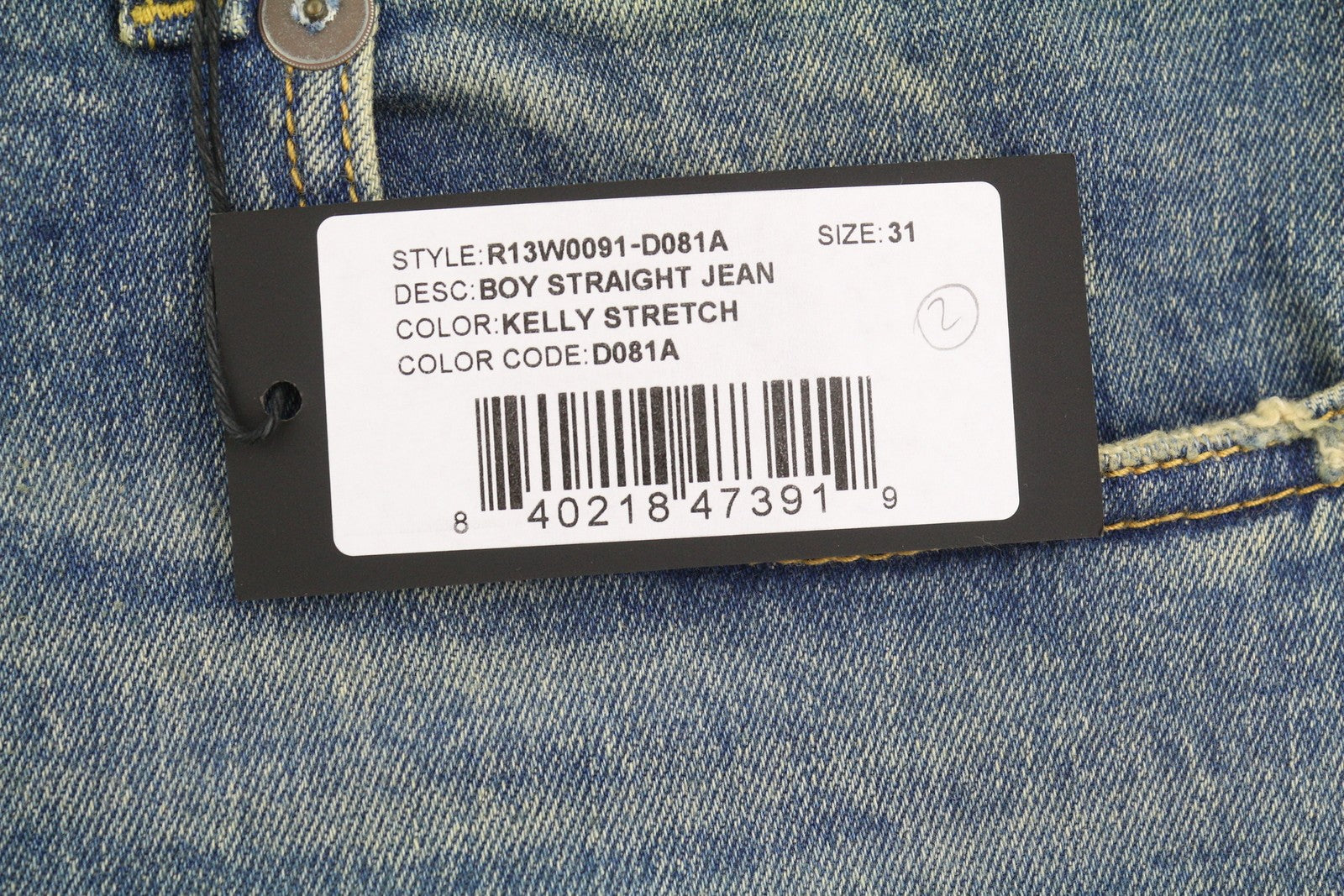 R13 Boy Straight Women Jeans 31 Kelly Stretch Cropped Faded Blue PS25 RRP699