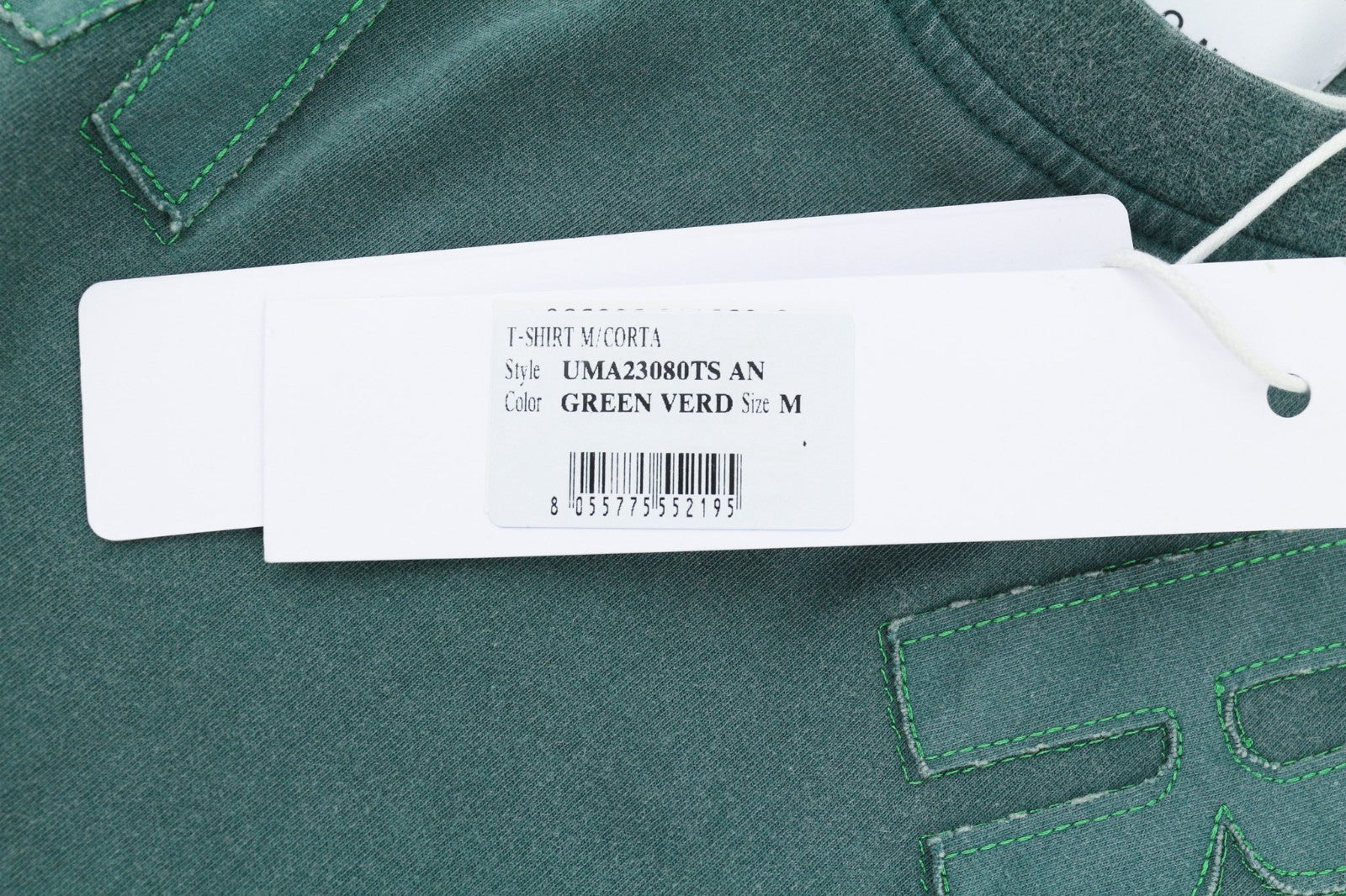 JOHN RICHMOND vyriški marškinėliai L dydžio žali, apvalia kaklo iškirpte, su antsiuvu ir trumpomis rankovėmis 