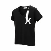 RICHMOND moteriški marškinėliai S juodi su V formos iškirpte ir trumpomis rankovėmis, laisvalaikio stiliaus, visiems metų laikams 