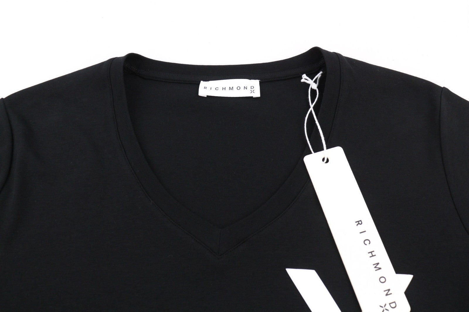 RICHMOND moteriški marškinėliai S juodi su V formos iškirpte ir trumpomis rankovėmis, laisvalaikio stiliaus, visiems metų laikams 