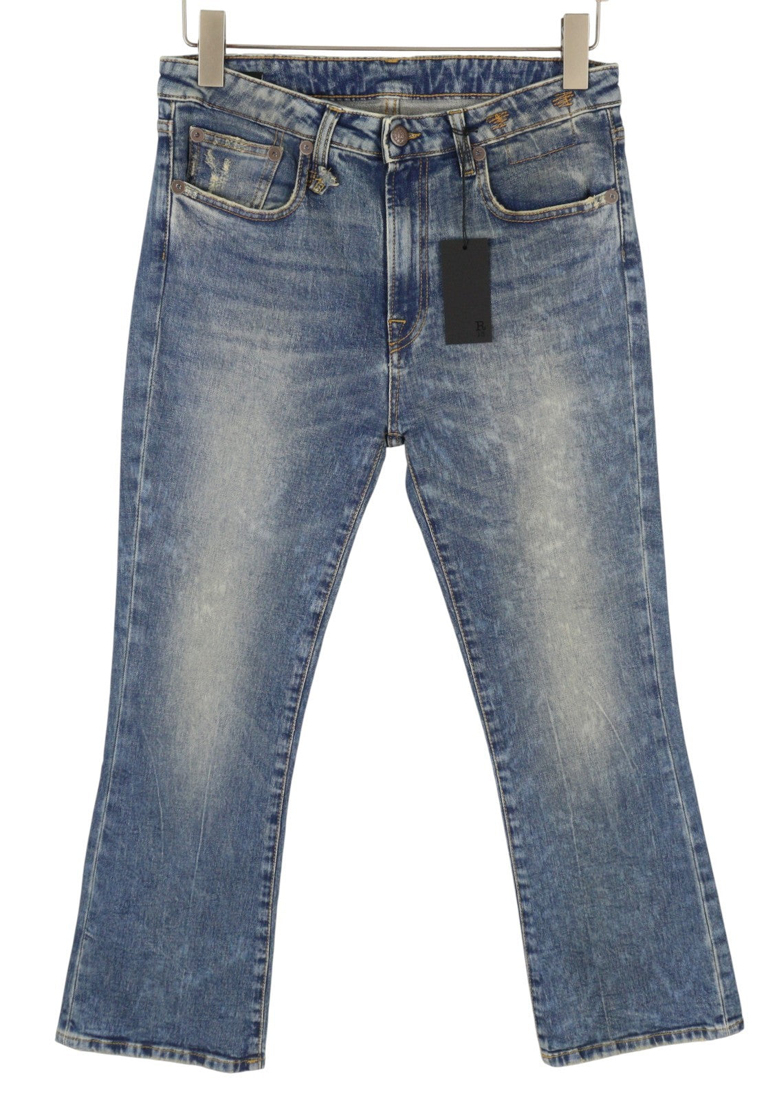 R13 Kick Fit moteriški džinsai 29 Kelly Stretch platėjančios trumpintos iki kulkšnių blukusios mėlynos spalvos RRP699 