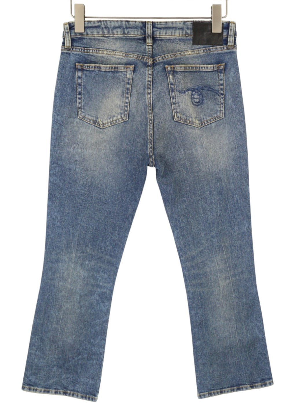 R13 Kick Fit moteriški džinsai 29 Kelly Stretch platėjančios trumpintos iki kulkšnių blukusios mėlynos spalvos RRP699 