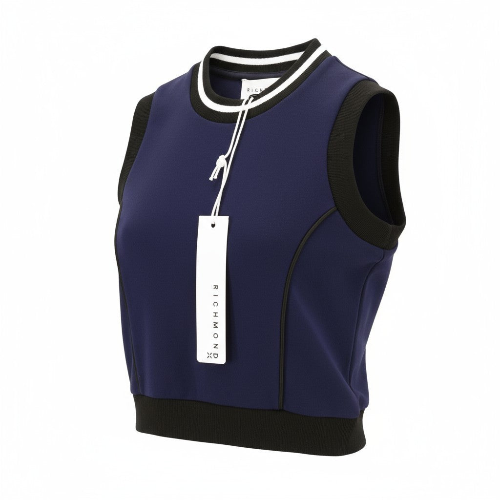 RICHMOND moteriški marškinėliai be rankovių S dydžio su logotipu ir tampriu palaidinuke 