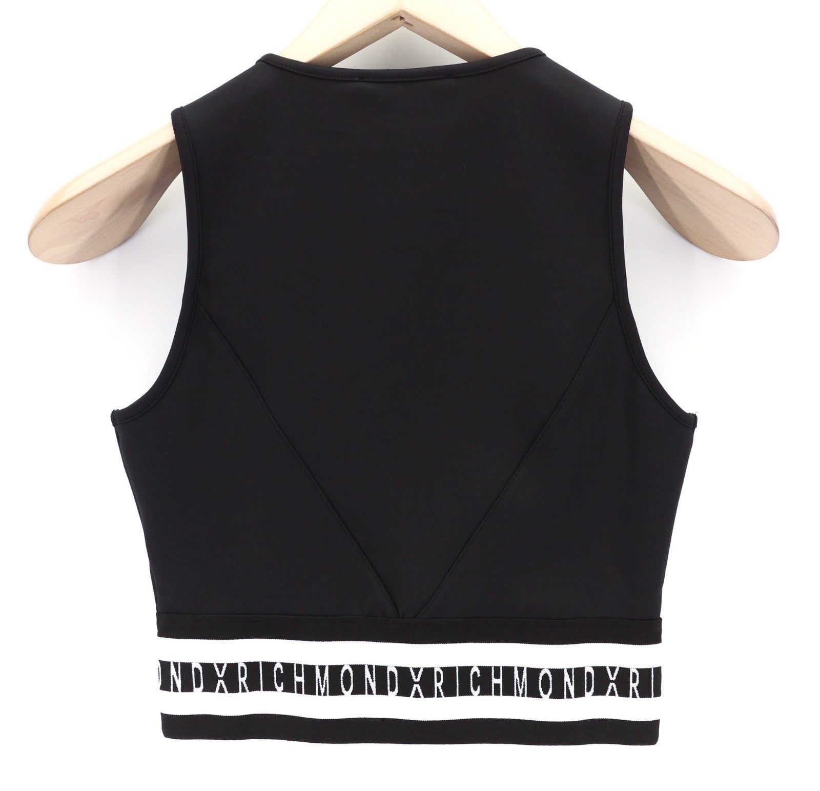 RICHMOND Fitness Women's T-Shirt S Black Sleeveless Zip Crew Crop Logo Stretch