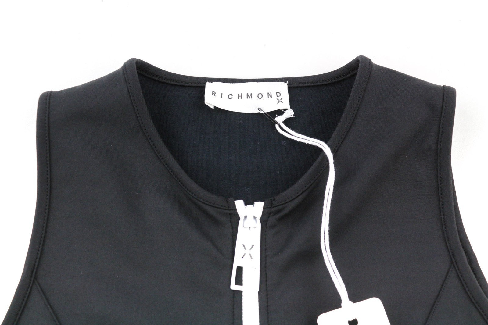 RICHMOND Fitness Women's T-Shirt S Black Sleeveless Zip Crew Crop Logo Stretch