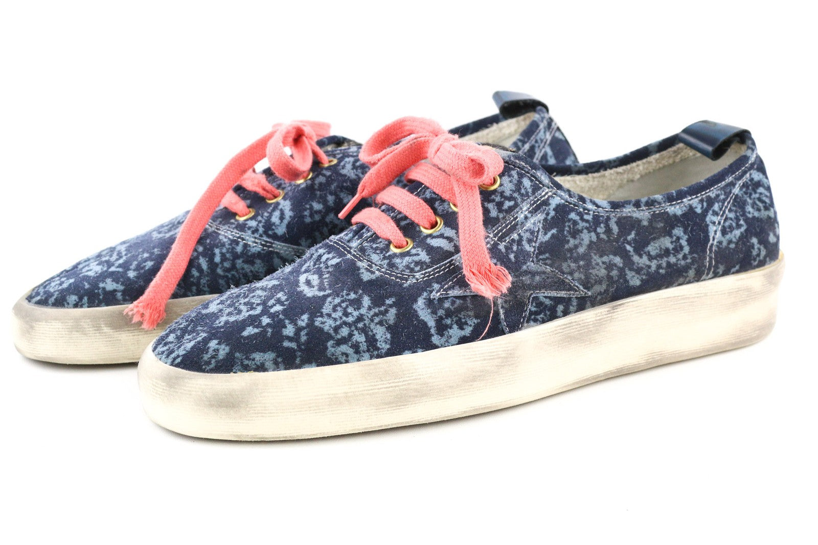 GOLDEN GOOSE vyriški sportbačiai su mėlyna, nešvarių raštų, žemu pamušalu, migdolų spalvos, RRP498 