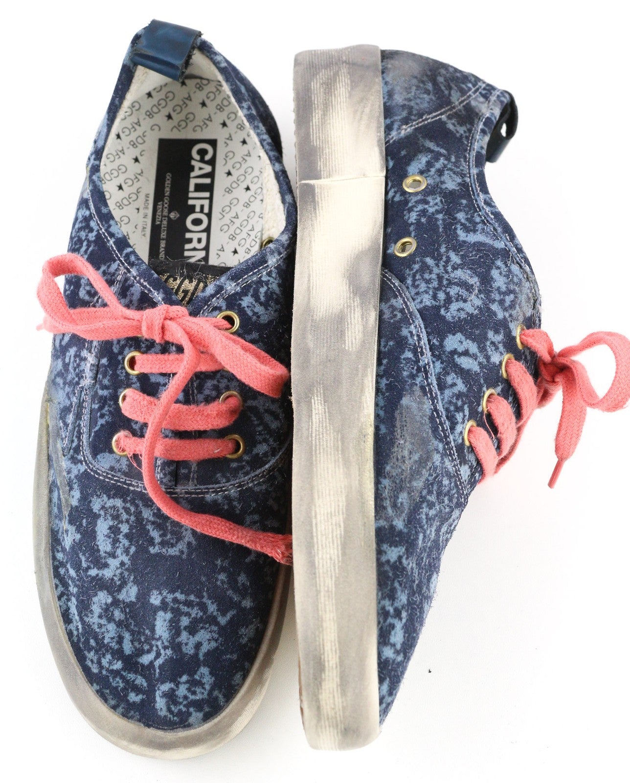 GOLDEN GOOSE vyriški sportbačiai su mėlyna, nešvarių raštų, žemu pamušalu, migdolų spalvos, RRP498 