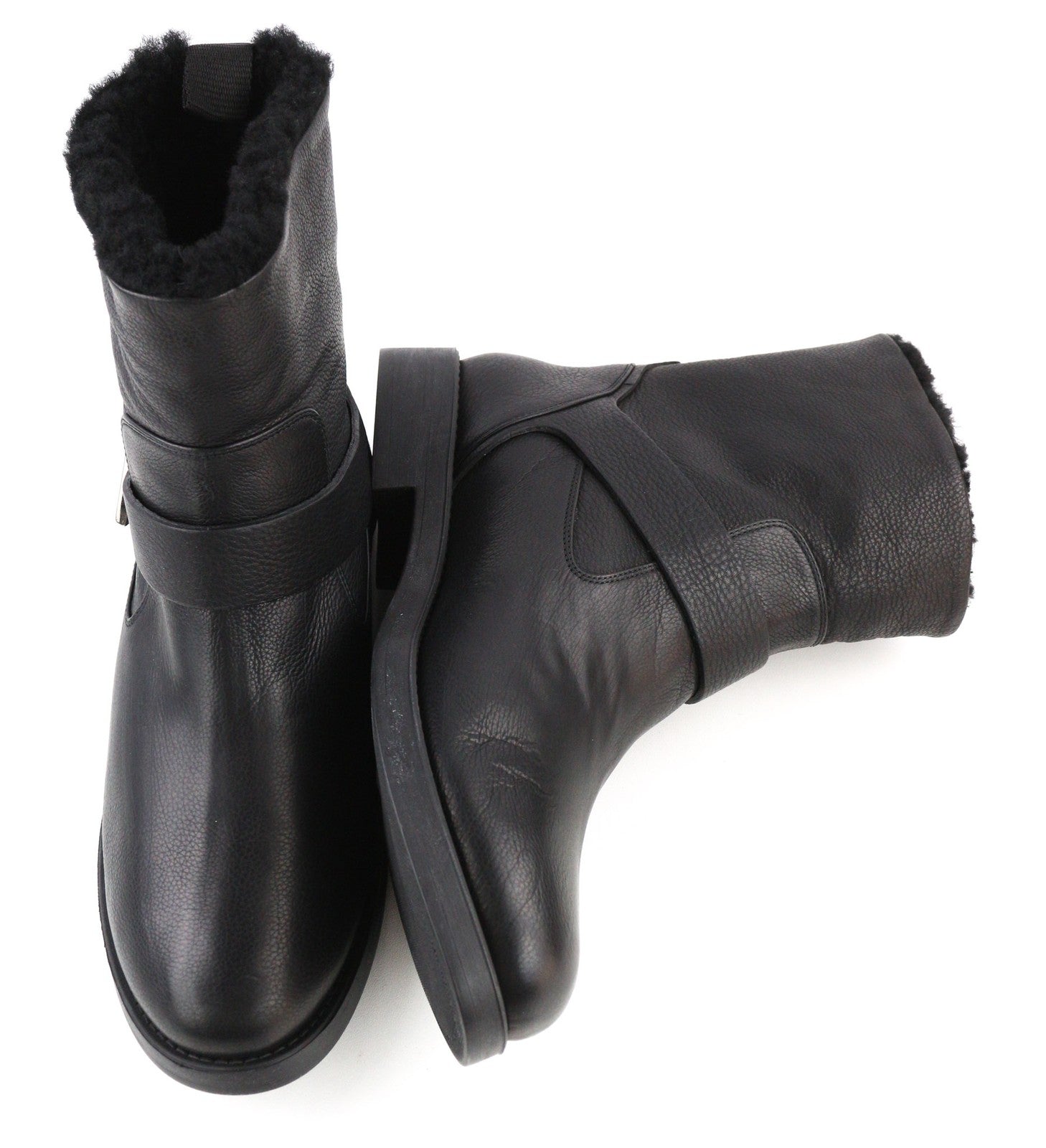 HUGO BOSS Lia Biker-Fur Women's Boots EU39 Black Leather Real Fur Buckled