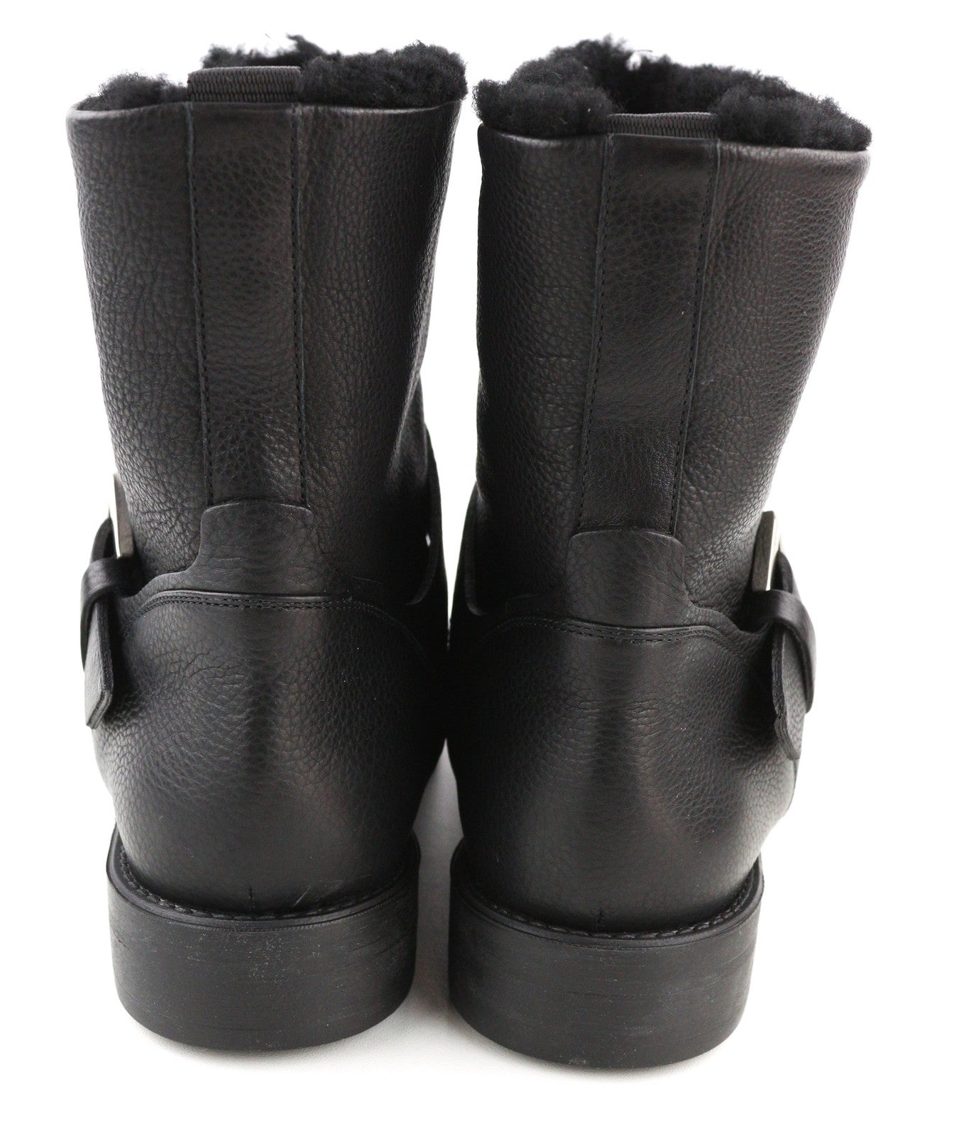 HUGO BOSS Lia Biker-Fur Women's Boots EU39 Black Leather Real Fur Buckled