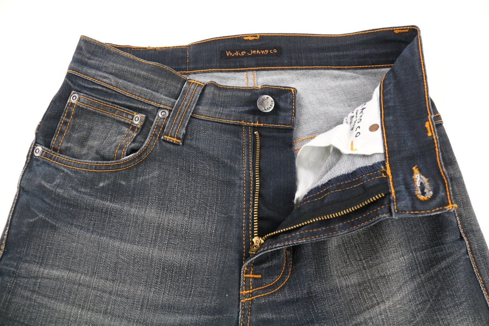 NUDIE JEANS Thin Finn Grey Authentique Naudoti Vyriški Džinsai W28/L34 Slim Cotton Zip Užtrauktukas 