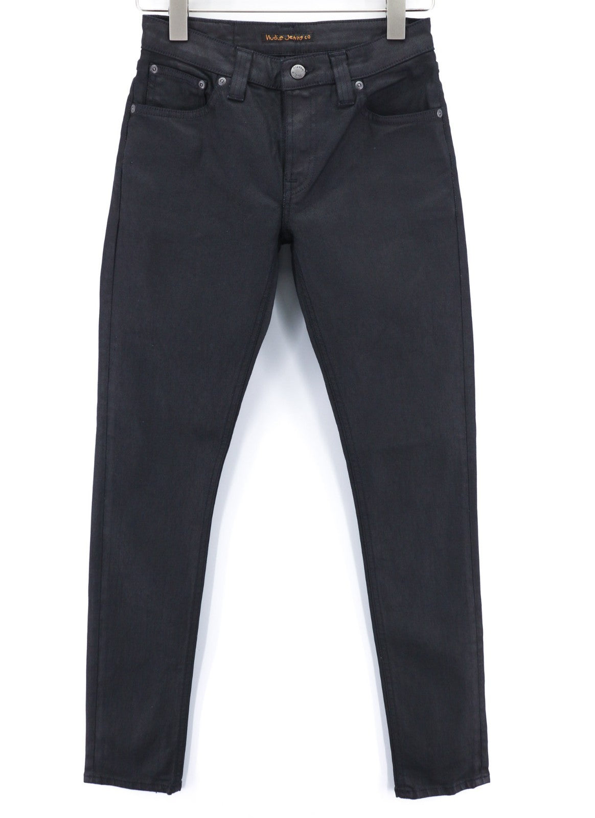 NUDIE JEANS Skinny Lin vyriški džinsai W28/L32 juodi su juodu dengtu organiniu tamsaus atspalviu 