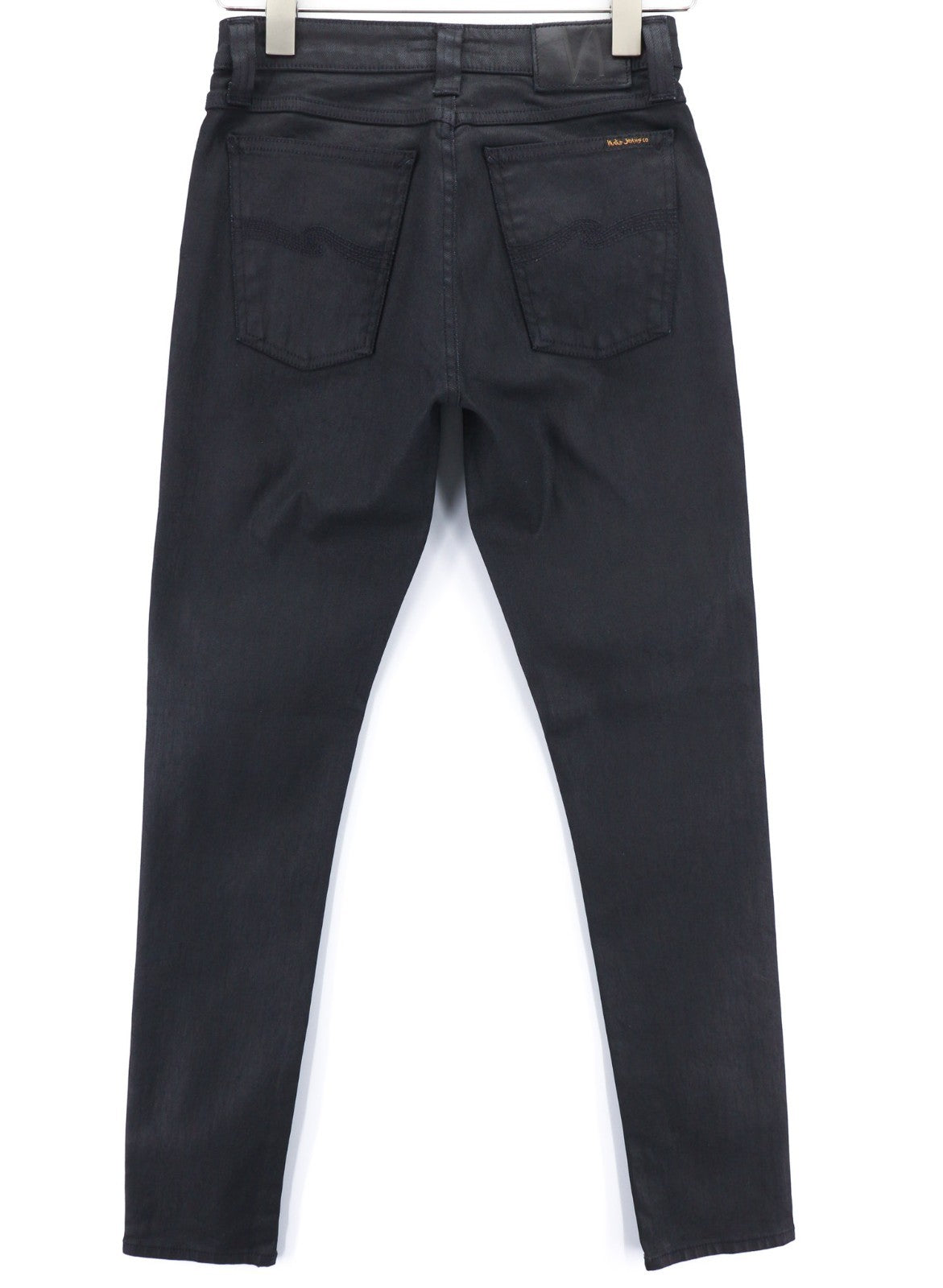 NUDIE JEANS Skinny Lin vyriški džinsai W28/L32 juodi su juodu dengtu organiniu tamsaus atspalviu 