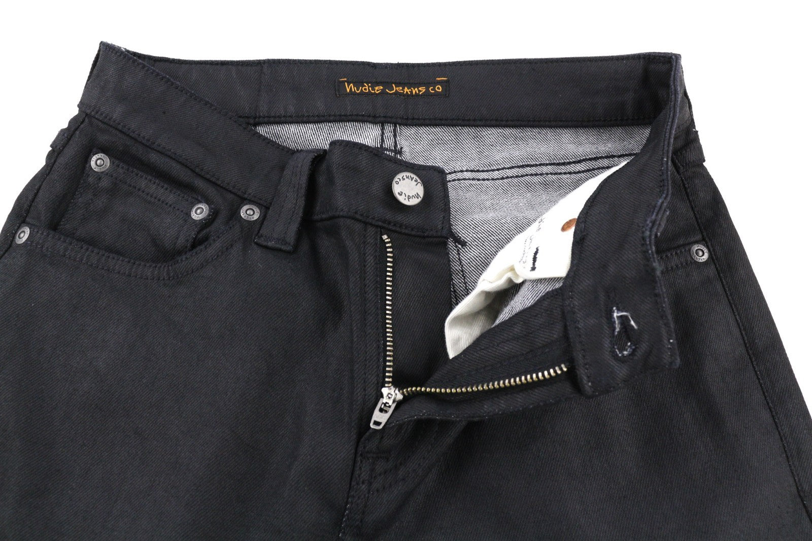 NUDIE JEANS Skinny Lin vyriški džinsai W28/L32 juodi su juodu dengtu organiniu džinsu 