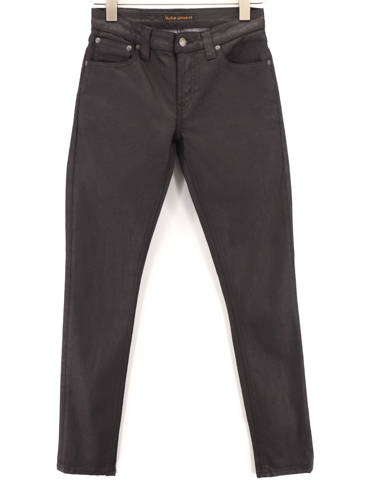 NUDIE JEANS vyriški aptempti džinsai W28/L32 juodi su juodu dengtu užtrauktuku, ekologiški 