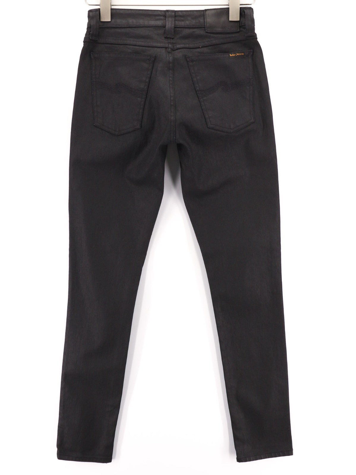 NUDIE JEANS vyriški aptempti džinsai W28/L32 juodi su juodu dengtu užtrauktuku, ekologiški 