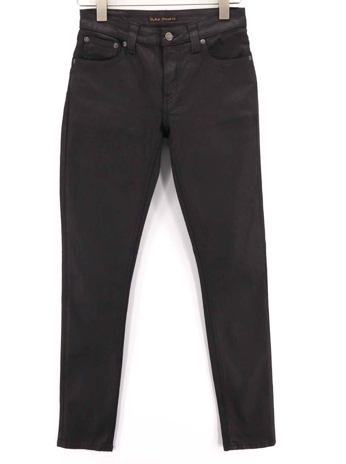 NUDIE JEANS Skinny Lin vyriški džinsai W28/L32 juodi su juodu dengtu medvilniniu užtrauktuku 