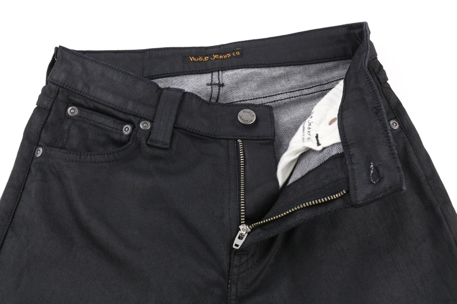 NUDIE JEANS Skinny Lin vyriški džinsai W28/L32 juodi su juodu organiniu užtrauktuku 