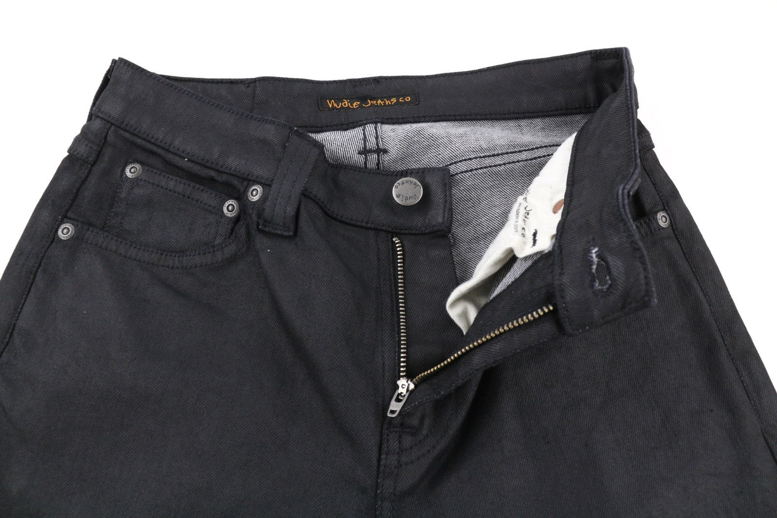 NUDIE JEANS Skinny Lin vyriški džinsai W28/L32 juodi su juodai dengta ekologiška medvilne 