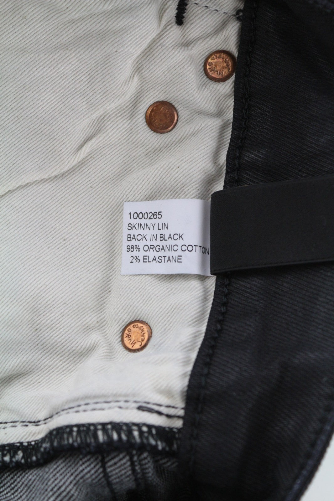 NUDIE JEANS Skinny Lin vyriški džinsai W28/L32 juodi su juodai dengta ekologiška medvilne 