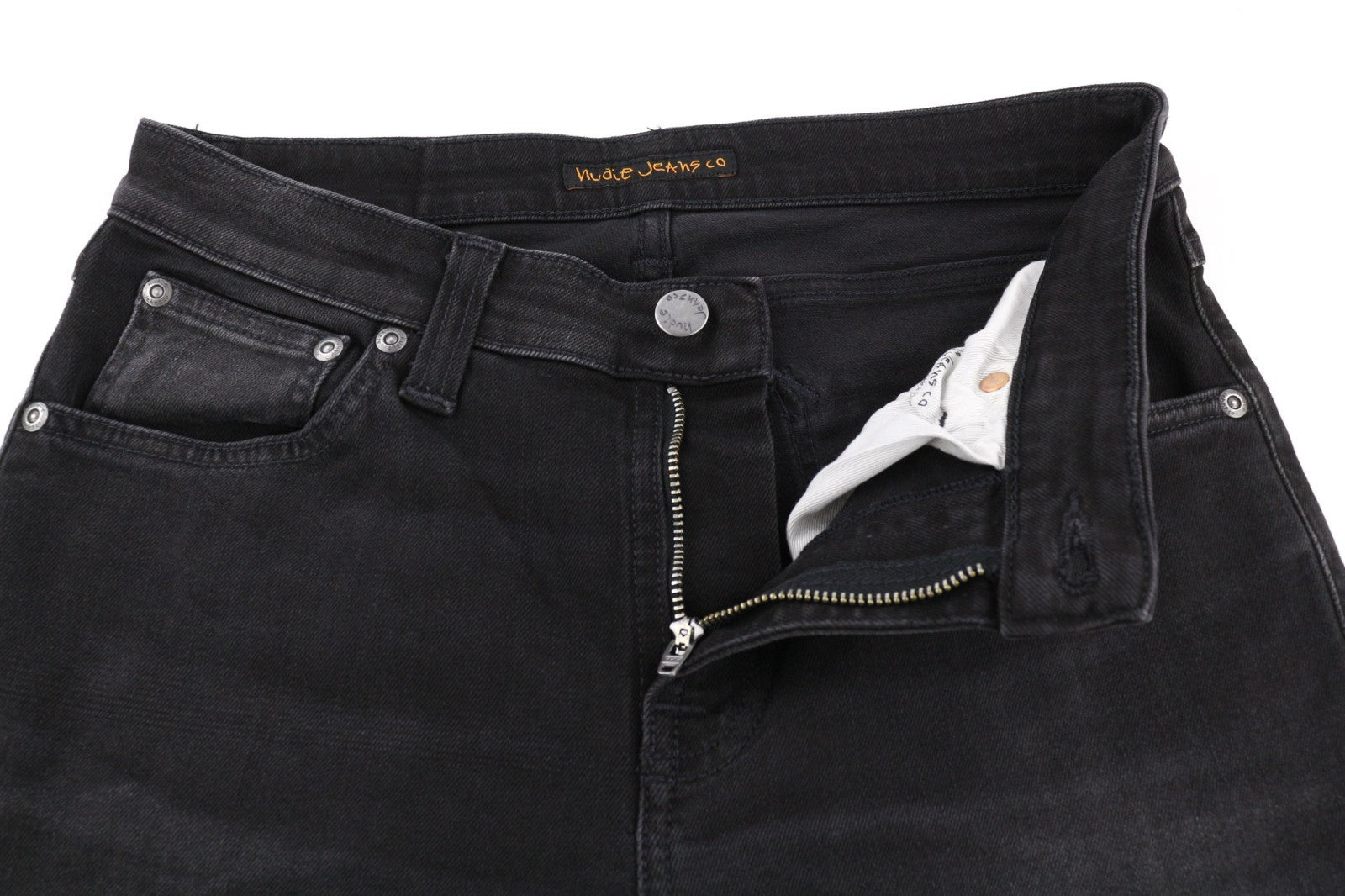 NUDIE JEANS Skinny Lin vyriški džinsai W29/L32 juodi su įprastu skalbtu džinsu, tamsus logotipas 