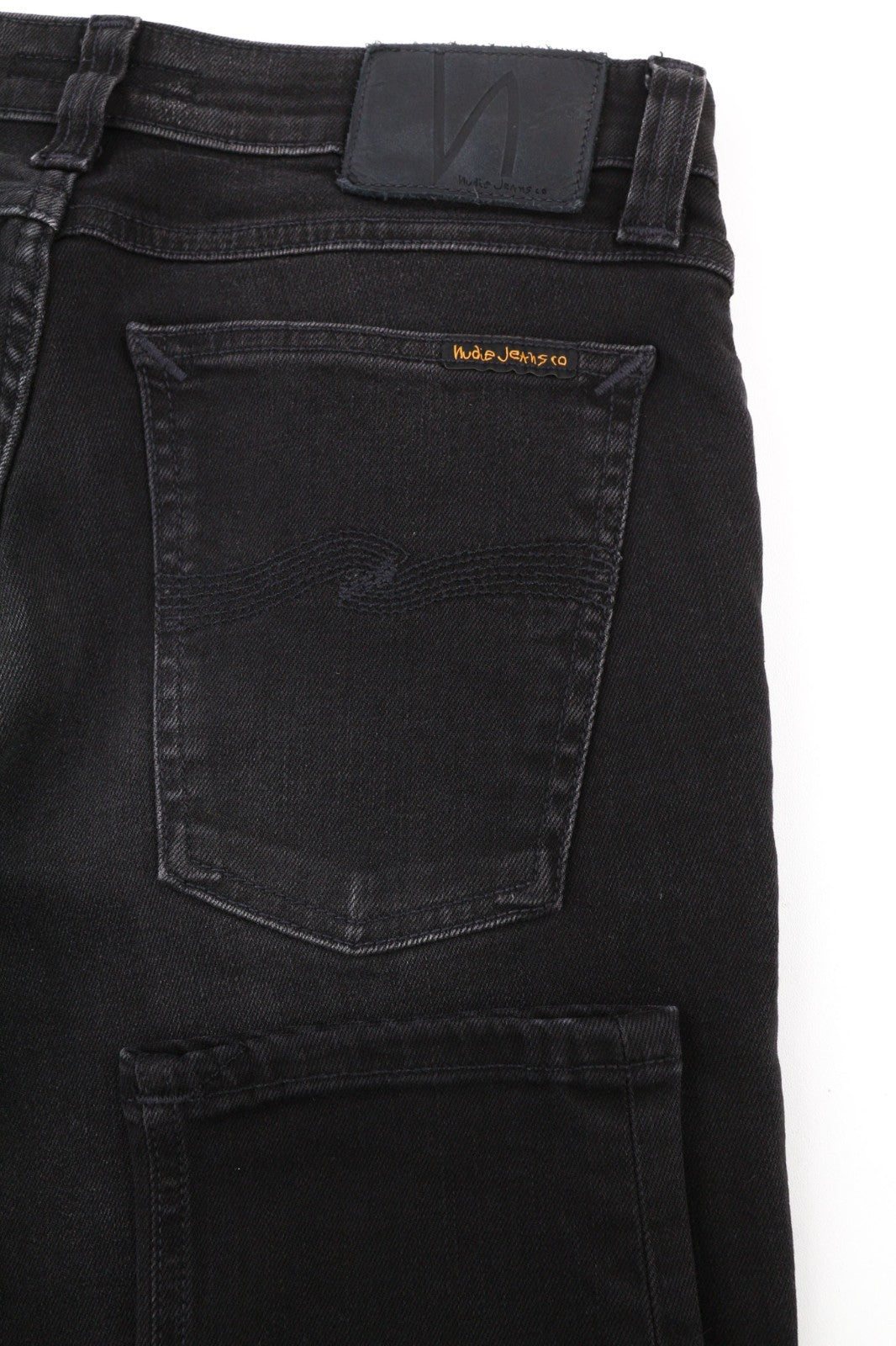 NUDIE JEANS Skinny Lin vyriški džinsai W29/L32 juodi su įprastu skalbtu džinsu, tamsus logotipas 