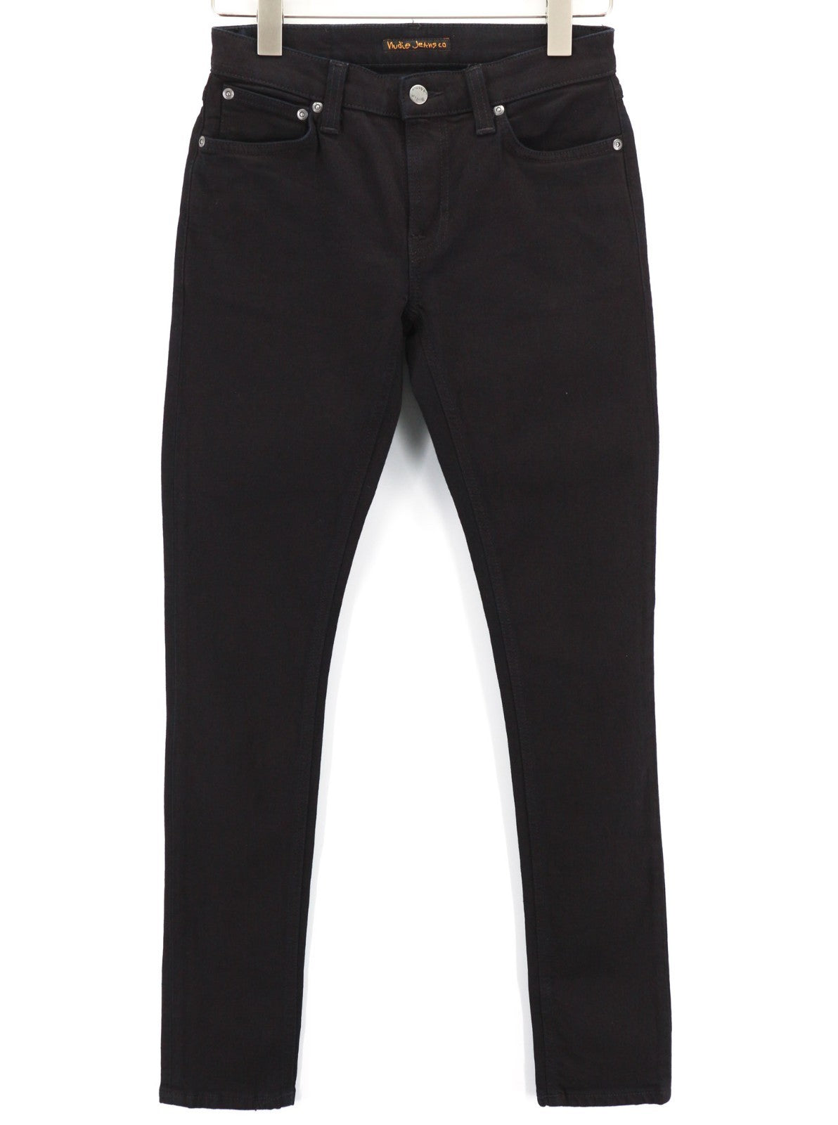 NUDIE JEANS Skinny Lin vyriški džinsai W28/L32 juodi su juodu užtrauktuku ir džinsiniu logotipu 