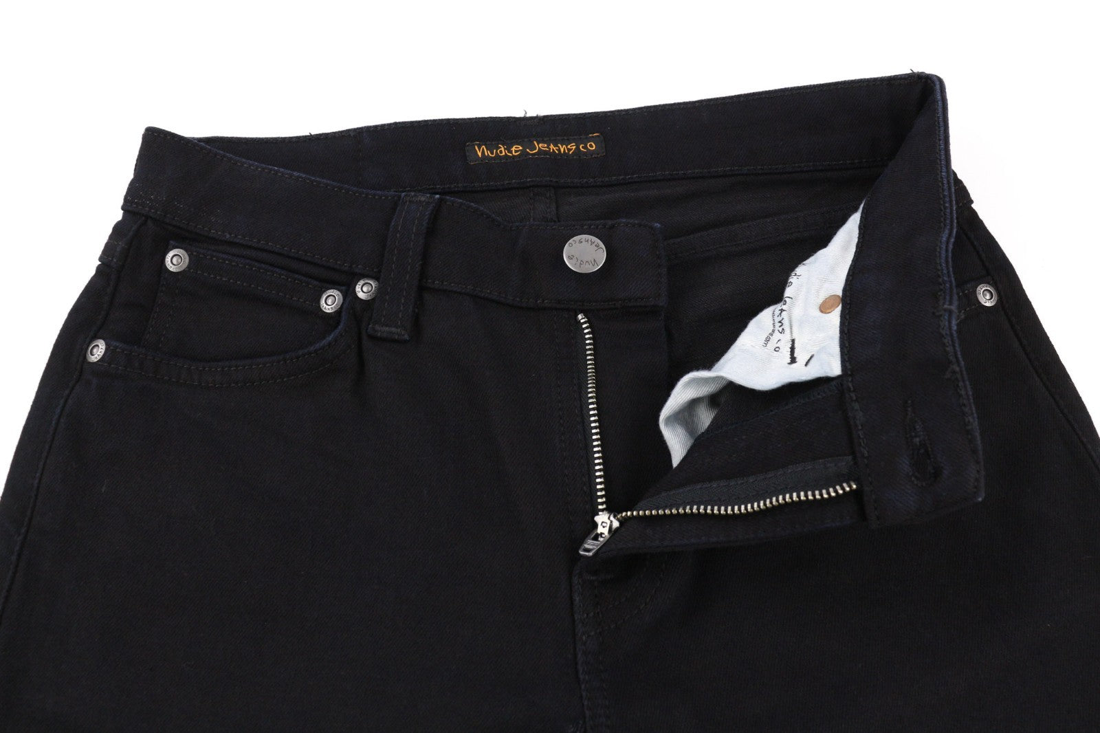 NUDIE JEANS Skinny Lin vyriški džinsai W28/L32 juodi su juodu užtrauktuku ir džinsiniu logotipu 