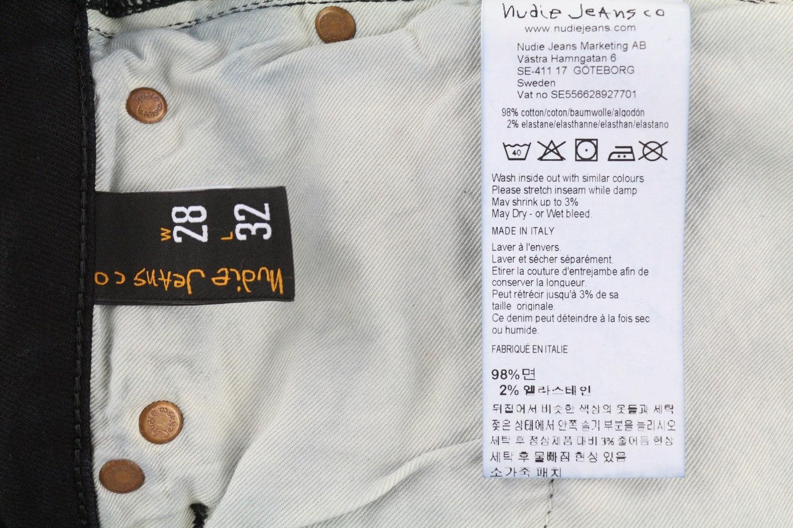 NUDIE JEANS Skinny Lin vyriški džinsai W28/L32 juodi su juodu užtrauktuku ir džinsiniu logotipu 