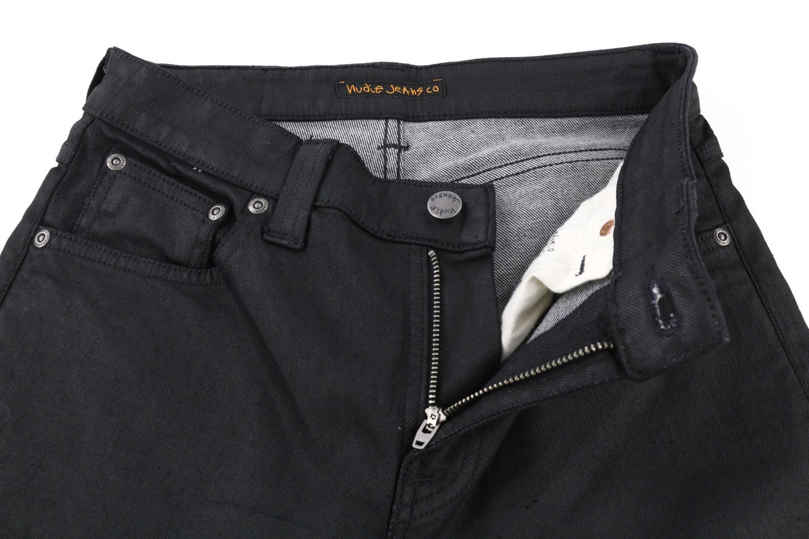 NUDIE JEANS Skinny Lin vyriški džinsai W29/L32 juodi su juodai dengta ekologiška medvilne 