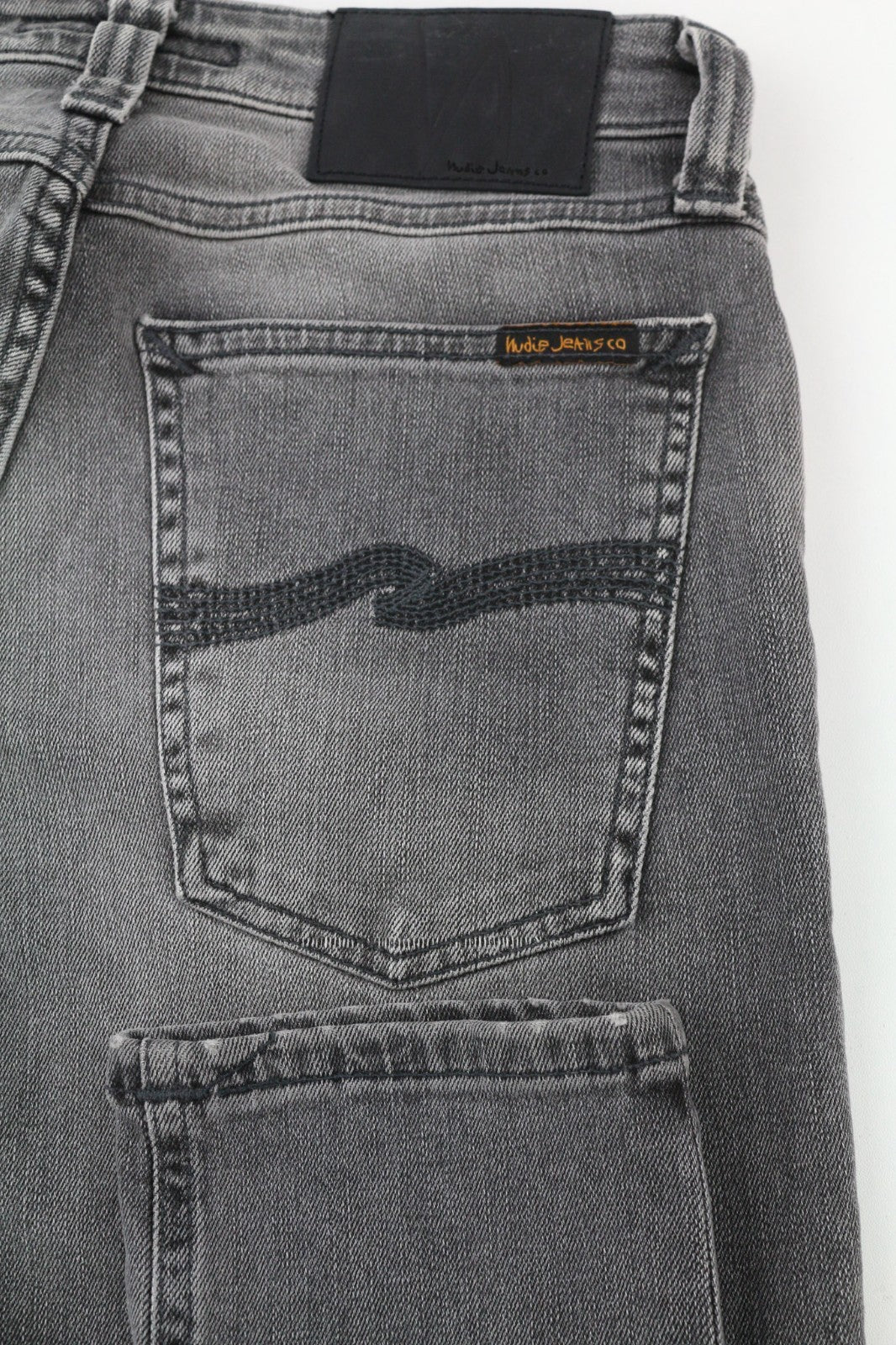 NUDIE JEANS Skinny Lin vyriški džinsai W28/L34 Grey Wolf Washed Stretch Denim Logo 