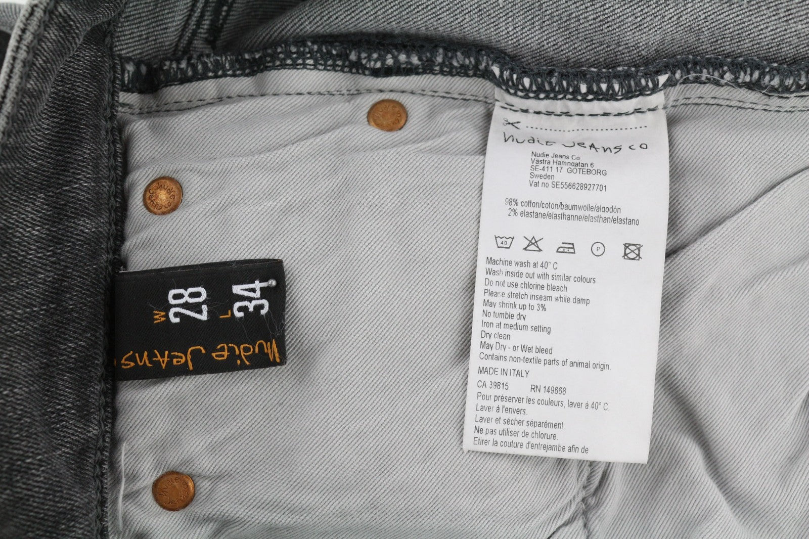 NUDIE JEANS Skinny Lin vyriški džinsai W28/L34 Grey Wolf Washed Stretch Denim Logo 