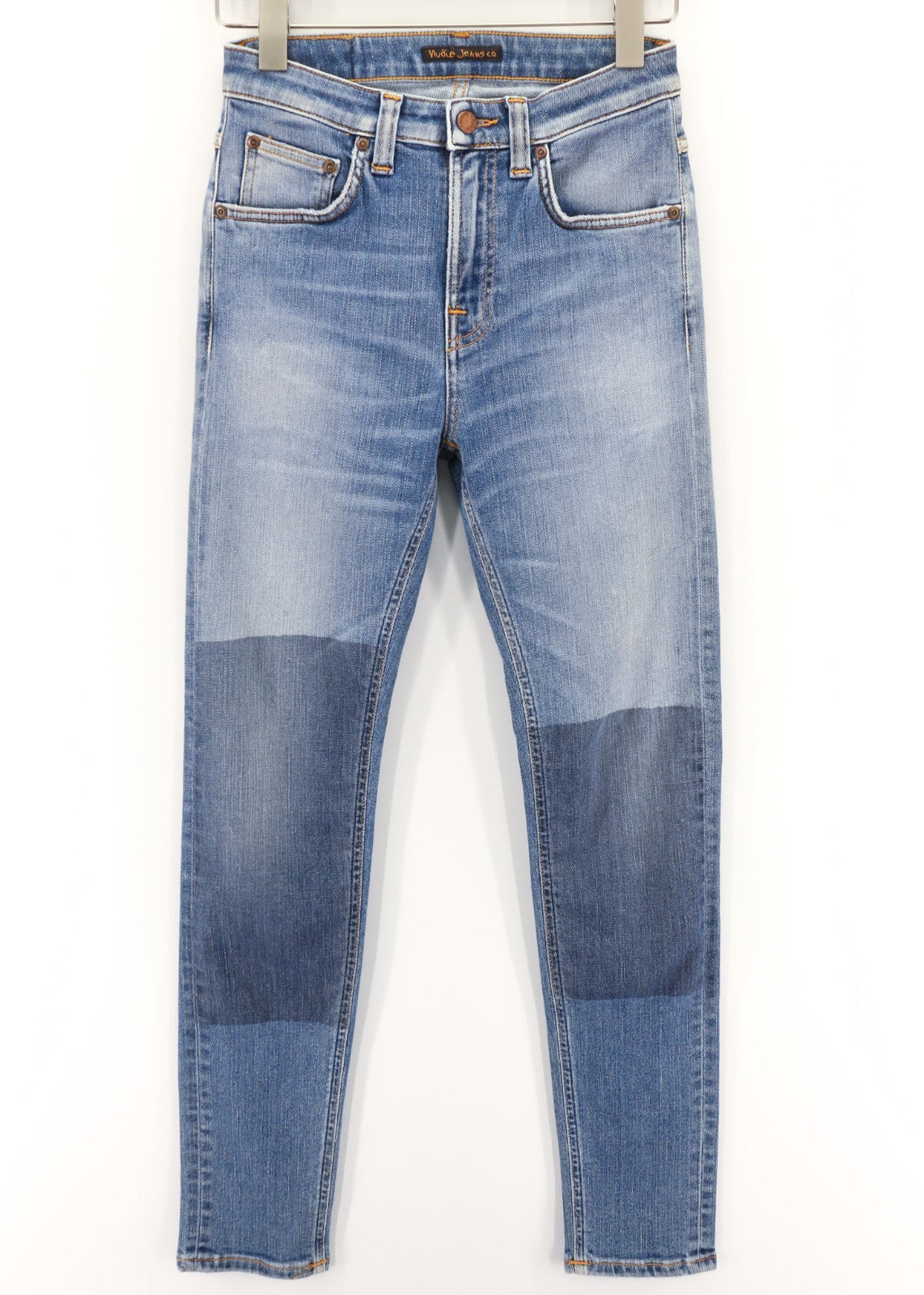 NUDIE JEANS Vyriški Aukštakulniai Tilde Džinsai W28/L30 Mėlyni Blokeliai, Plauti Tamprūs Užtrauktukai 